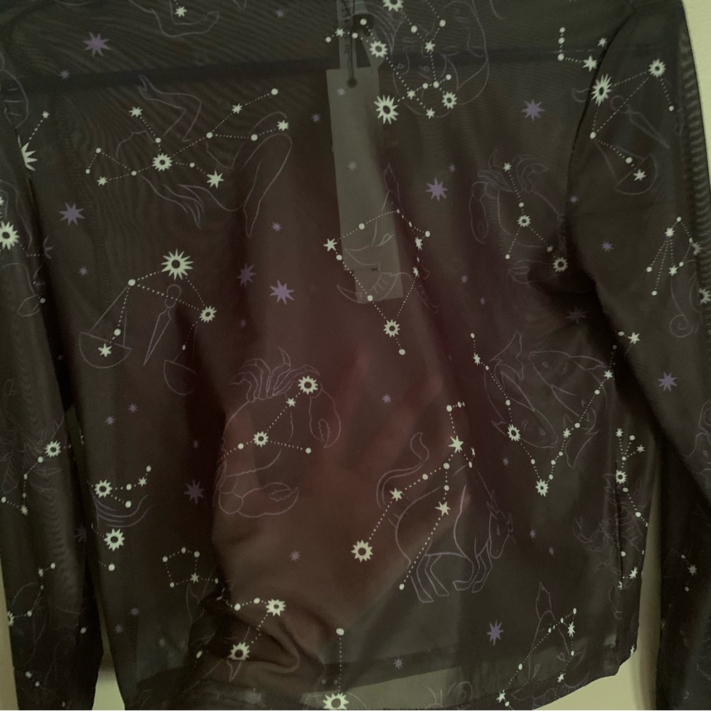 🎊 modcloth Black Friday Zest Of The Zodiac Mesh Mock Neck Top Sz AU 6 US S - Picture 5 of 6